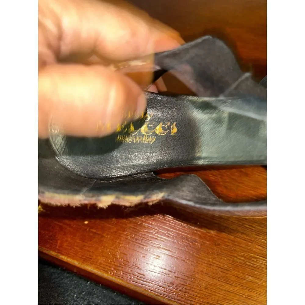 Sesto meucci black hair calf ankle strap heels size